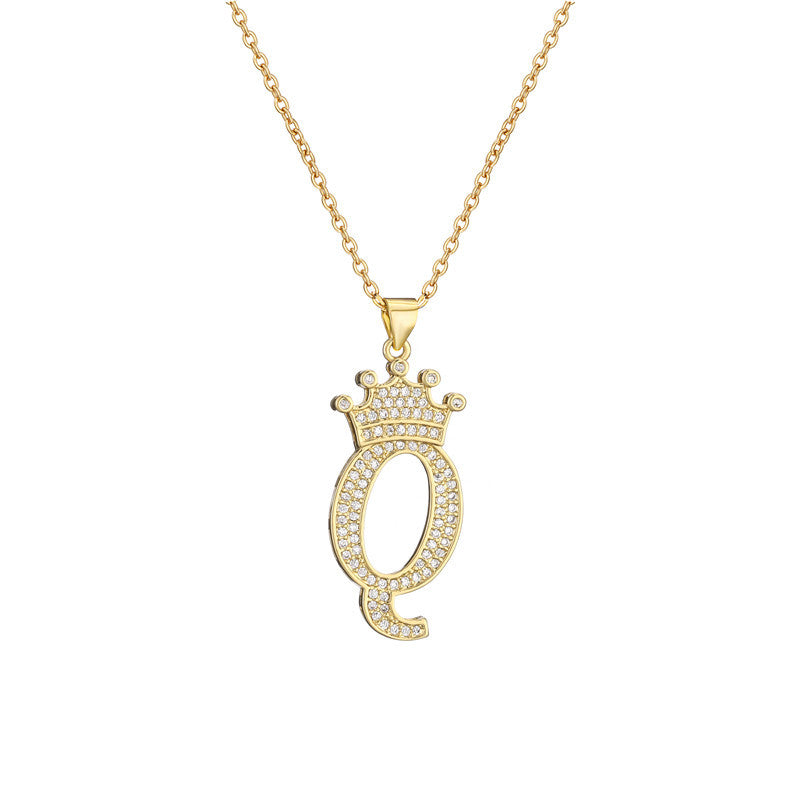 Wholesale Gold Plated Zirconia Letter Copper Necklace